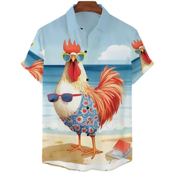 Havajų vyriški trumpi rankovėmis marškinėliai, įdomus 3D gyvūnų spausdinti marškinėliai, laisvalaikio viršūnes, paplūdimys šalys