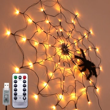 Helovinas LED voratinklyje String Lemputė su Nuotolinio Valdymo 8 Režimai Net Akių Atmosfera Lempa, Lauko, Patalpų Šaliai Dekoro