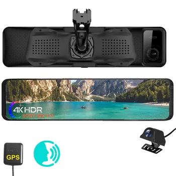 HGDO 4K Brūkšnys Cam Priekinio ir Galinio vaizdo Kamera, Automobilio Patalpos Galinio vaizdo Veidrodėlis Vaizdo įrašymo GPS WIFI 24h Auto DVR Balso Kontrolė
