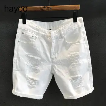 Honkongo stiliaus visas rungtynes, madingo prekės ženklo Balta kankina džinsinio šortai vyriški laisvalaikio madinga vasaros nusiskuto apkarpyti kelnės