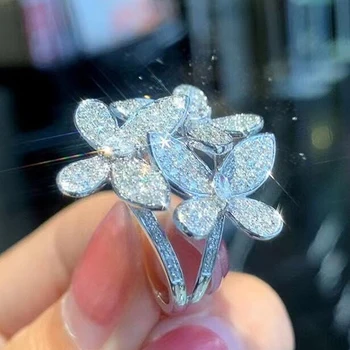 Huitan Crystal Butterfly Žiedai Visiškai Asfaltuotas Bling CZ Stone Išskirtinį Piršto Aksesuaras Moterims Kasdien Dėvėti Šalies Pareiškimą Papuošalai