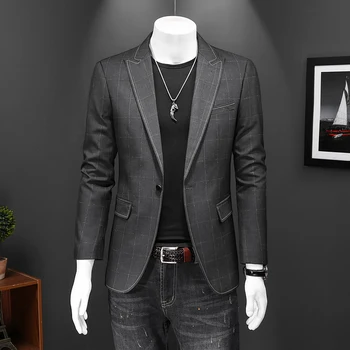 Iki 2023 m. Pavasarį naujas kostiumas striukė vyrams, banketų, vestuvių verslo laisvalaikio kostiumas gražus vyrų viršaus tamsiai pilkas kostiumas striukė S-5XL visu dydžiu