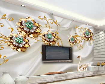 Individualizuotos fono paveikslėlį 3d Europos trimatis mados aukso papuošalai, gėlės luxury living room, TV foną, namo sienos freskos