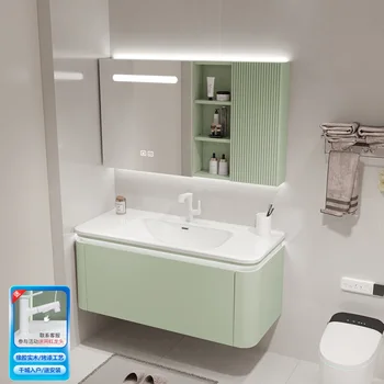 Integruota baseino vonios spintelė žalia 2022 naujas ąžuolo praustuvas, tualetas praustuvės spintelė grupės lentelė gargaliuoti