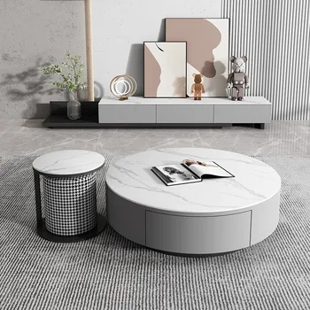Italijos minimalistinio roko plokštė apskrito kavos staliukas, mažų vienetų kambarį, atsižvelgiant prabangus, modernus, minimalistinis žurnalinis staliukas