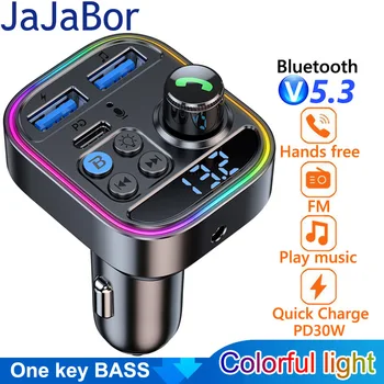 JaJaBor Automobilių FM Siųstuvas AUX Audio MP3 Grotuvas, C Tipo PD 30W Dual USB Greito Įkrovimo Automobilinis Įkroviklis laisvų Rankų įranga 