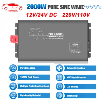 Jfind Pure Sine Wave Keitiklio 2000W/4000W Didžiausioji Galia: DC 12v/24v į 110V/220V įtampos keitiklis su skystųjų KRISTALŲ Ekranas ES/JAV 50/60Hz