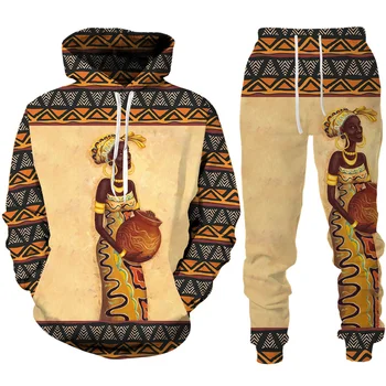 Juokinga Afrikos Moterų Spausdinti Hoodie/Kostiumas Dashiki Etninės Stiliaus Vyrų/Moterų Megztinis Palaidinukė Nustatyti Atsitiktinis Pora Streetwear Tracksuit