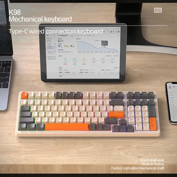 K98 Tipas-C Laidinio Žaidimų Klaviatūra RGB Apšvietimas Hot Swap Mechaninė Klaviatūra Anti-Šešėlius Klaviatūros Triple Mode PC Gamer