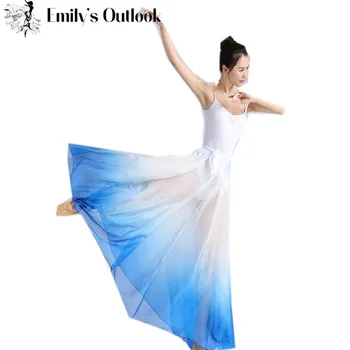 Kinijos Etninės Klasikinio Šokio Mokymo Sijonas Gradientas Elegantiškas Veiklos Swing Sijonas Wrap Dizainas Flowy Suknelė Balta Mėlyna