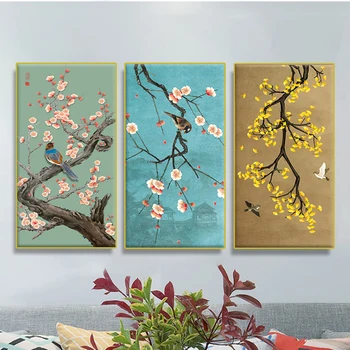 Kinų stiliaus slyvų žiedų nuotrauką gėlių ir paukščių retro art plakatai, drobė, tapyba gyvenimo kambario, miegamasis ir modernių namų apdaila