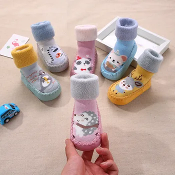 kūdikių kojinės su guminiais padais, skirti vaikams, Kūdikių kojinės gyvūnų fox anti-slip berniuko, šlepetė, juokinga, kojinių, batų, šiltų terry žiemą