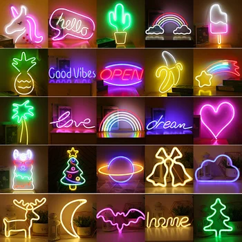 Led Neon Light Spalvinga Vaivorykštė Meno Ženklas Kabo Naktį Lempa Namuose Šalis Vestuvių Miegamojo Puošmena Kalėdų Dovana, Neoninės Lempos