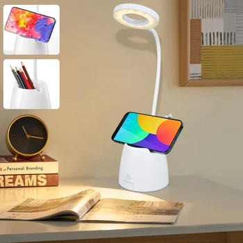 LED Stalo Lempa su Rašikliu Telefono Turėtojas 