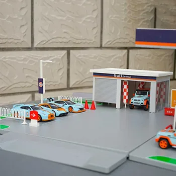 Lydinio automobilių dujų stotis 1/64 masto lydinio automobilio modelį Įlankos degalinė scena modeliu kolekcija dovanų rinkinys ekranas