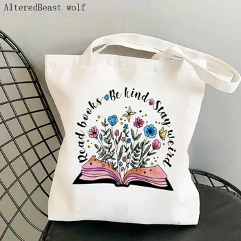 Mados Moterų Shopper bag Skaityti Knygas, Būti Natūra Likti Keistai Harajuku Pirkinių Drobės Shopper Bag mergina rankinę Nešti Peties Lady Krepšys