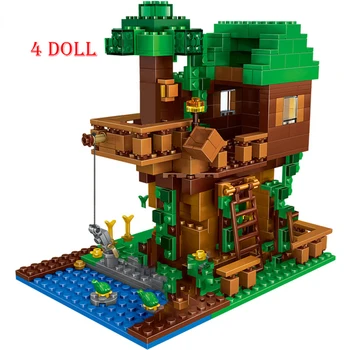 Mano Pasaulis Pirmą Nuotykių Sky Tower Ūkio Krioklys Kiaulių Medžio Namas Kaime Aleksas Modelio Kūrimo Blokus, Plytas Rinkiniai Vaikas Žaislą Dovanų