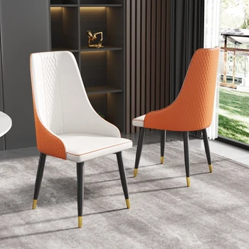 Moderni valgomojo kėdė PU oda, metalas, kojos-balta+oranžinė-2vnt/ctn
