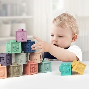Montessori Silikonas statybinis Blokas Kūdikių Suvokti Teether Žaislas 3D Paliesti Ranka Bamblys 0 12 Mėnesių Kūdikiui Minkštos Gumos Švietimo Kubas