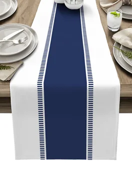Mėlynos Juostelės Tekstūros Balto Stalo Runner Vestuvių Šventės Atributas Valgomasis Stalas Padengti Audiniai Placemat Vystymo Namų Virtuvės Puošmena