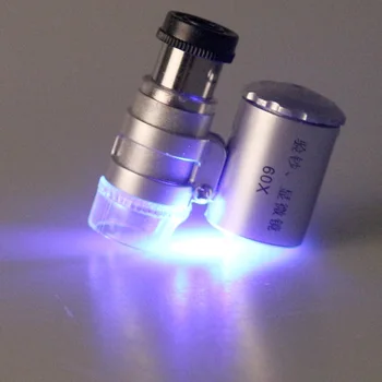 Naujas 60X Mini Mikroskopas su LED Papuošalų Loupe UV Valiutos Detektorius Nešiojamų didinamasis stiklas Didinamojo Stiklo Akies 