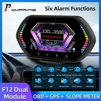 NAUJAS F11 OBD2 GPS Tilt Metrų 3inch IPS HUD Head Up Display Matuoklis, Automobilio Skaitmeninis Spidometras Vandens Aliejaus Temperatūros Signalą VISIEMS Automobiliams