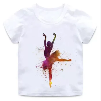 Naujas Mergaičių marškinėlių Elegantiškas Baleto Šokio Laikysena Spausdinimo Vaikų Medvilnės Harajuku Vasaros Striukė Apvalios Kaklo