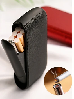 Naujas Oda, Cigarečių dėklas su USB Žiebtuvėlis Volframo Vielos Elektroninių Cigarečių Degiklio Atveju vyriški Išskirtinį Dovana Cigarečių Įrankis