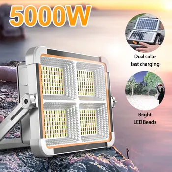 Naujas Prabangus 5000W LED Saulės, Potvynių Šviesos 15000mAH su Magnetu Stiprios Šviesos Nešiojamų Kempingas Palapinė Lempos Darbą Remontas Apšvietimas