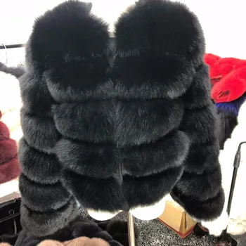 Naujas Prekės Ženklas Natūralus Lapės Kailis Juodas Švarkas Ilgomis Rankovėmis Mados Lady Šiltas Nekilnojamojo Fox Fur Coat Striukė