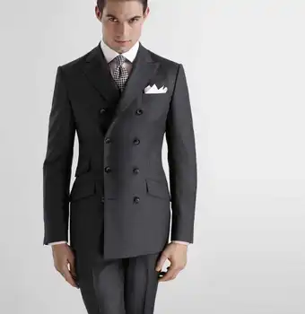 Naujausios Konstrukcijos Tamsiai Pilkas Kostiumas Homme Mens Kostiumai 2 Vnt Groomsmen Vestuvių Tuxedos Piko Atvartas Oficialų Prom Kostiumas (Striukė+Kelnės)
