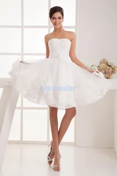 nemokamas pristatymas 2016 dizaino karšto pardavimui, nuo peties mados nuotaka susituokė trumpas pasirinktinis dydis/spalva balta nėrinių Bridesmaid Suknelę