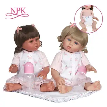 NPK 48CM reborn baby dviejų spalvų odos minkštas viso kūno silikono vonios žaislas vandeniui mergaitė dvi spalvas, plaukų, rankų darbo lėlės