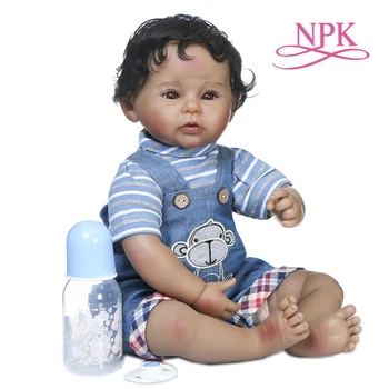 NPK 50CM Afrikos Amerikietis berniukas bebe lėlės reborn baby doll tamsiai juodos odos minkštas kūno gyvas realus aukštos kokybės lėlės