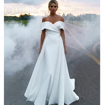 Oyisha Undinė Vestuvių Suknelės 2023 Minkšto Satino Vestuvinės Suknelės Nuo Peties Princesė Vestuvių Šalis Suknelė Su Nuimamu Sijonu