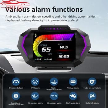 P24 OBD Gabaritas HUD LCD Priemonė OBD+GPS Greitis Automobilių Head Up Display su Vandens Temp Tachometras Voltmeter greičio viršijimo Apsaugos Signalizacijos