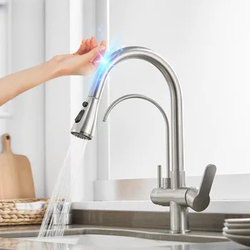Palieskite Virtuvės Maišytuvas Ištraukti Filtras Virtuvės Maišytuvai Smart Touch Įdėti Vandens Maišytuvas Šlifuoto Nikelio Jutiklis Touch Filtras Maišytuvai