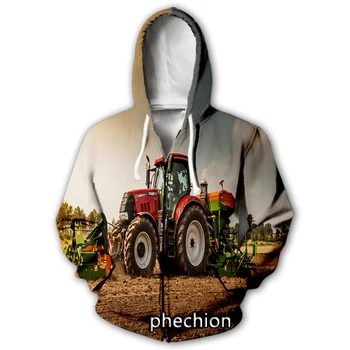 phechion Naujas Vyrų/Moterų Žemės ūkio Mašinos, Traktoriaus 3D Spausdinimo Atsitiktinis Užtrauktukas Hoodies Mados Kailis Hip-Hop Sporto Zip Gobtuvu B95