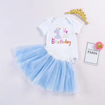 Pirmojo Gimtadienio Baby Girl Birthday Party Dress Mielas Bling Tutu Sijonas, Komplektai, Vaikiška Merginos Karūną Lankelis Vasaros Drabužių Jumpsuit
