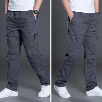 Plus Size 7XL Krovinių Kelnės Vyrams Outwear Multi Pocket Atsitiktinis Medvilnės Tiesios Kelnės Kelnės Karinės Kelnės Kombinezonas su Užtrauktuku Kelnės
