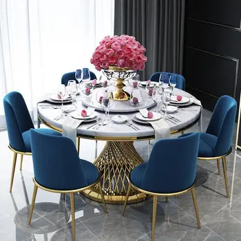 Postmodernios marmuro stalas ir kėdė derinys, šviesos prabanga ir paprasta nerūdijančio plieno buitinių apskritas stalas