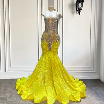 Prabangių Blizgančių Sidabro, Deimantų Kristalai Moterys, Mermaid Stiliaus Juoda Merginos Ilga Elegantiška Prom Dresses 2023