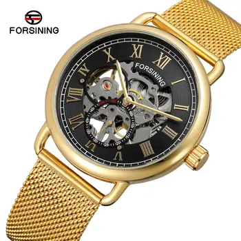 Prabangos Prekės ženklo Mados Klasikinis Juoda Aukso Skeletas Mechaninė Vertus Vėjo Laikrodžiai Vyrų Tinklinio Diržo Skaidrus Atveju Laikrodis Vyras