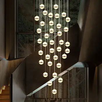 Prabangus LED Akrilo Liustra už Laiptai Minimalistinio Apvalus Kamuolys Ilgai Kabančios Lempos Aukso Kūrybos Paprastas Apšvietimas Šviestuvai
