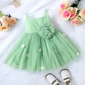 Puošniai apsirengti Drabužiais Mergaitės Bamblys Vasaros Suknelė Mergaitėms Suspender Gėlių Pearl Tinklelio Suknelė Princesė Baby Girl Suknelės Pack