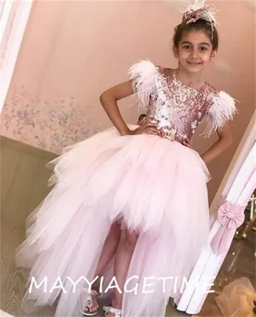 Rožinė Didelis Mažas Gėlių Mergaitės Suknelė, Uždusęs Tiulio Blizgančiais Lankas Princess Gimtadienio Chalatai, Vaikams, Drabužiai, 1-14Years