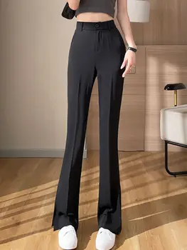S-5XL Moterų Nauja užsiliepsnojo Kelnės Mados Moterų Tiesios Kelnės Elegantiškas Pusės Split Atsitiktinis Office Lady Kostiumas Kelnės Pantalones Mujer