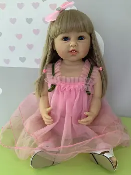 SANDIE 55CM atgimsta bamblys princesė naujas veidas vienerių metų amžiaus, dantis sweet baby viso kūno minkšto silikono vinilo lankstus žaislas