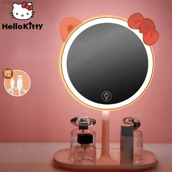 Sanrio Hello Kitty Kosmetinis Veidrodis Su Šviesos HD Veidrodis Namuose Studentų Daugiafunkcinis Reguliuojamas Apšvietimas Stalo Dekoro Mielas Lempos