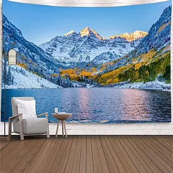 Sniego Kalnų Ežero Kraštovaizdis Kolorado Žiemos Gobelenas, Miegamojo, Tibeto Gamtos Peizažas Gobelenas, skirtą Kambarį Namuose Apdaila